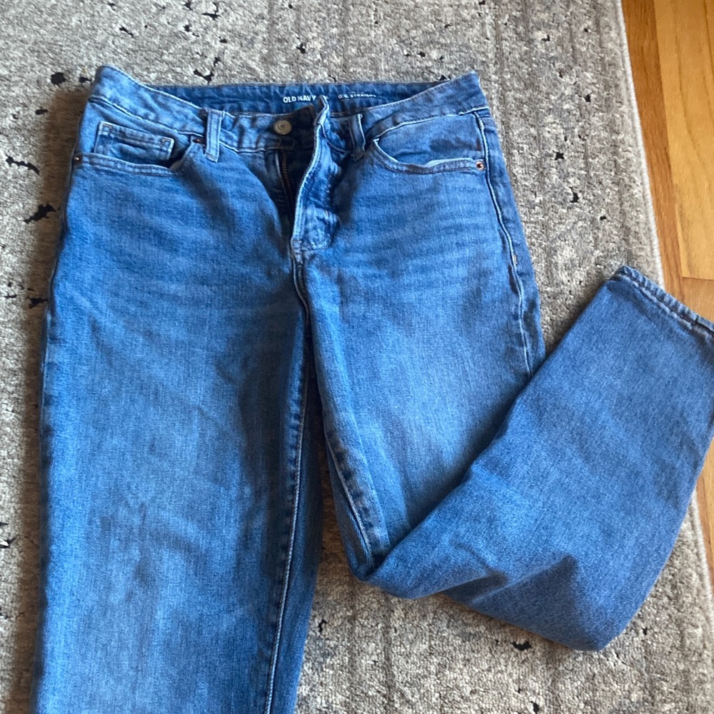 Blue Denim Jeans high rise straight Old Navy